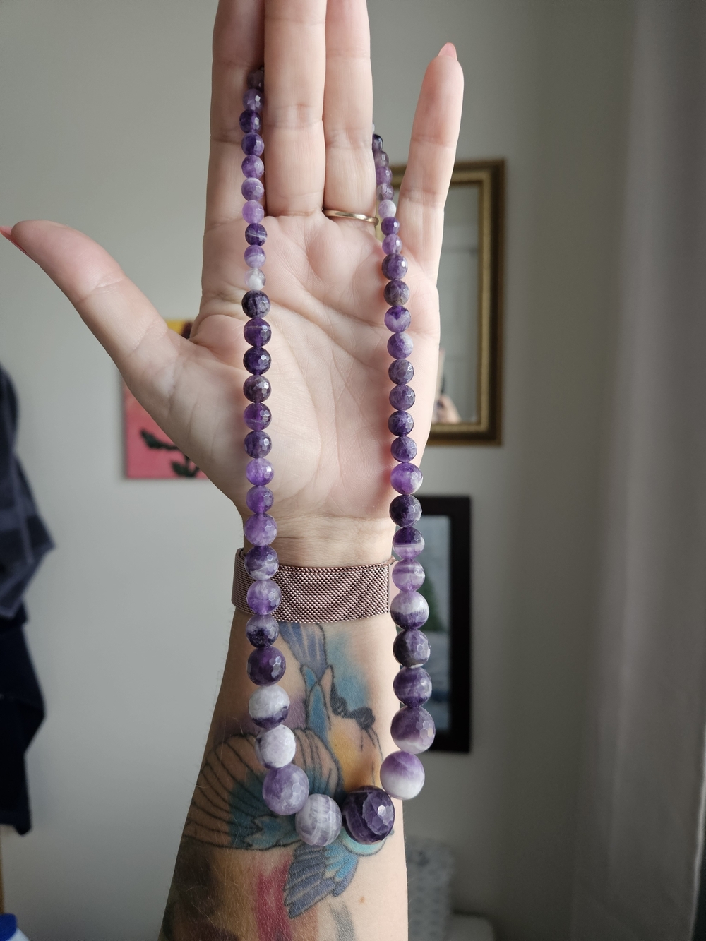 South African Chevon Amethyst Fauceted Bead Necklace